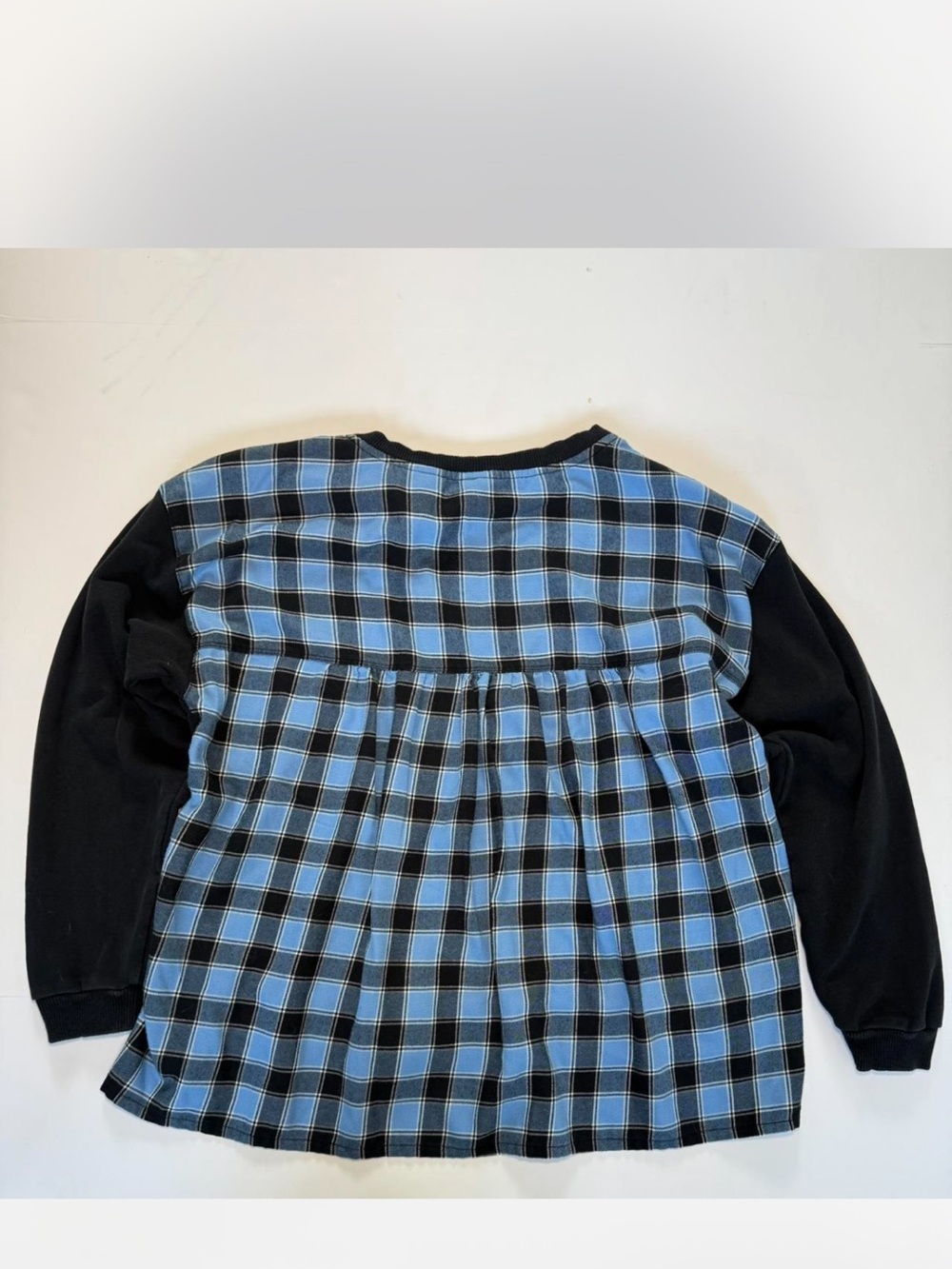Anthropologie Pilcro Contrast Flannel Pullover Sweatshirt Blue Plaid Size Large - Picture 3 of 7